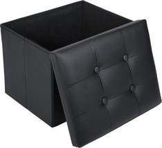 Lotfancy Small Storage Ottoman, Black Foot Rest Stool, 17X13X13, Faux Le... - $34.97