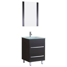 24&quot; Bathroom Vanity Cabinet with Glass Top and Mirror Black by LessCare - £520.91 GBP