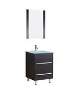 24&quot; Bathroom Vanity Cabinet with Glass Top and Mirror Black by LessCare - £526.46 GBP