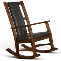 Farmhouse Mahogany Wood Rocking Chair In Dark Brown - £446.03 GBP