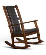 Farmhouse Mahogany Wood Rocking Chair In Dark Brown - £444.71 GBP
