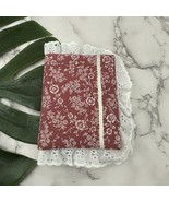 Vintage 90s Fabric Covered Mini Photo Album Book Pink White Floral Lace - $24.15 CAD