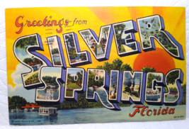 Greetings From Silver Springs Florida Large Letter Linen Postcard Curt Teich &#39;49 - £6.01 GBP