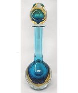 Vintage Murano Art Glass Decanter Large Teal and Yellow with Stopper U256 - £1,358.89 GBP