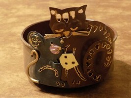 Small Metal Cat Food Bowl (Steampunk Kitty &amp; Mouse W Cheese) - $19.80