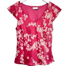 Country Casuals Floral Linen Top Pink White Size 10 Blouse Cap Sleeve Ti... - £19.65 GBP