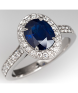 Art Deco Oval Blue Sapphire Simulated Diamond Sterling Silver Vintage Ri... - £65.67 GBP