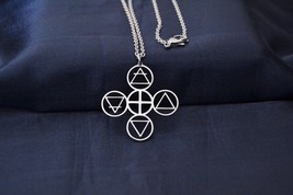 Symbol British Wind Rose Four Elements Air + Baked +Water+ Earth Pendant 1 3/8in - £17.30 GBP