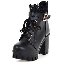 New Fashion Spring Autumn Ankle Boots Platform High Chunky Heels Big Size 43 Swe - £63.67 GBP