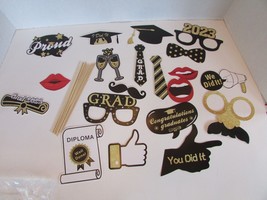 Photo Booth Props Wall Decor &amp; Stick holders New Graduation Black Gold - £4.60 GBP