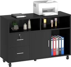 Yitahome Wood File Cabinet, Black, 2 Drawer Mobile Lateral Storage Cabinet - £93.50 GBP