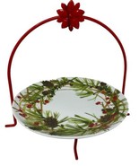 Hallmark Christmas Decorative Serving Plate and Red Metal Stand - $32.57 CAD