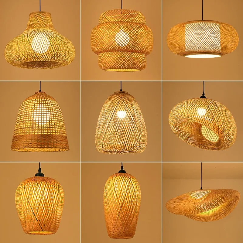  bamboo lamp kitchen suspension home bamboo hanging lampshade dining living room indoor thumb200
