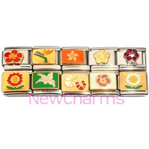10 Flower Italian Charms as Pictured - 9mm Tropical Hibiscus, Daisy, More MIX109 - £8.60 GBP