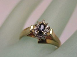 Amazing Estate Vintage   10k Yellow Gold Diamond  &amp; Sapphire Ring,1950&#39;s - £467.53 GBP