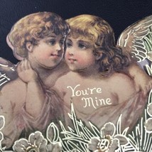 Antique Victorian Valentine Die Cut Ornate Cherubs You’re Mine Forget Me Not - £10.31 GBP