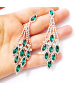 Clip On Earrings, Green Chandelier Earrings, Rhinestone Drop Earrings, D... - £24.84 GBP