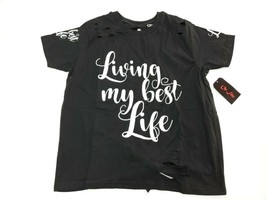 On Fire &quot;Living my best life&quot; Women&#39;s Black Tie Back Key Hole T Shirt Si... - £8.20 GBP