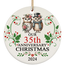 Cute Owl Bird Couple Love 35th Anniversary 2024 Ornament Gift 35 Years Christmas - £11.83 GBP