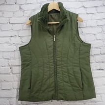 Winter Vest Womens Size M Olive Green Zip-Up Faux Fur Trim With Pockets  - $19.79