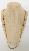 Kirks Folly gold tone long chain necklace rhinestone stars &amp; glass bead hearts - £39.10 GBP