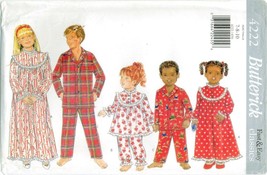 Butterick 4222 Boys Girls Pajamas PJs Nightgown Pattern FAST EASY Classics UNCUT - £7.89 GBP