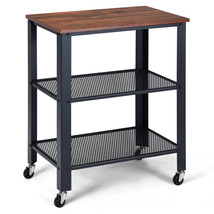 Industrial Serving Cart 3-Tier Kitchen Utility Cart On Wheels W/Storage Black - £95.22 GBP