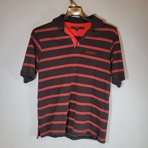 Sean John Mens Polo Shirt Medium Red Black Stripe Stitched Logo Streetwear VTG - £12.80 GBP