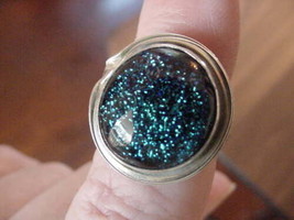 (#DR8-7) Size 8 Dichroic Glass Silver Ring Blue Green Black Wow - £24.65 GBP