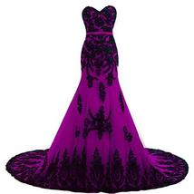 Vintage Long Gothic Black Lace Mermaid Prom Dress Wedding Evening Gown Purple 10 - £131.10 GBP