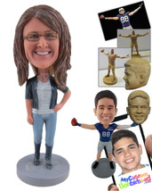 Personalized Bobblehead Gorgeous Girl Wearing A Fashionable Jacket, Jeans With H - £67.96 GBP