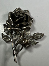 Vintage 925 Mexico TC-160 Sterling Silver Rose Pin Brooch Taxco Signed - £35.04 GBP