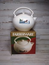 Farberware White Christmas 4 Cup Teapot Farmhouse Sleigh 2118-49 NEW WIT... - £16.58 GBP