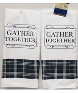 2 Same Microfiber Kitchen Towels (15&quot; x 25&quot;) GATHER TOGETHER, BLACK &amp; WH... - £8.62 GBP