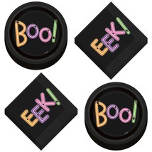 HOME &amp; HOOPLA Halloween Party Neon Lights Boo! Round Paper Dessert Plate... - £12.17 GBP