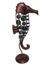 OOAK 20&quot; Seahorse Bronze Metal Sculpture w/Handblown Blue/Green Glass Accents - £72.14 GBP