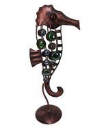 OOAK 20&quot; Seahorse Bronze Metal Sculpture w/Handblown Blue/Green Glass Ac... - £70.99 GBP