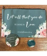 Bible Verse Makeup Bag Set: Inspirational Zipper Bag, Compact Mirror &amp; K... - $18.95