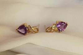 3.20Ct Heart Cut Amethyst Push Back Solitaire Stud Earrings 14K Rose Gold Finish - £60.43 GBP