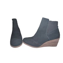 Toms Sadie Wedge Ankle Boots, Women&#39;s Size 9.5 Suede Leather Black Side Zip - $17.32