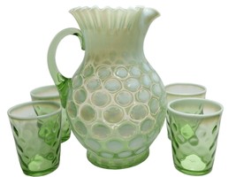 c1900 Northwood Green Opalescent Lemonade Set Pitcher and 5 Tumblers - £214.92 GBP