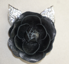 Swarovski Crystal and  Black Leather Rose Mourning Brooch - £63.48 GBP