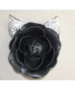 Swarovski Crystal and  Black Leather Rose Mourning Brooch - £67.43 GBP
