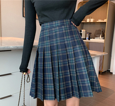 Yellow Knee Length Plaid Skirt Outfit Women Plus Size Full Pleated Plaid Skirts image 6