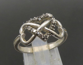 925 Silver  - Vintage Genuine Diamonds Infinity Heart Band Ring Sz 8.5 - RG23702 - £53.28 GBP