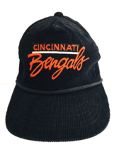 Vtg Cincinnati Bengals Black W/Orange Script Corduroy Snapback Hat Cap YOUNGAN - £60.05 GBP