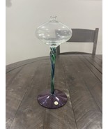 Romanian Art Glass Oil Lamp Wick Hand Blown Green Swirl Pedestal Stem La... - $19.79
