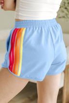 Beau Blue Color Block Stripes Elastic High Waist Active Shorts - $245.58 MXN