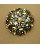 Colorful Ornate Rhinestone Brooch Pin 2&quot; (missing stones) - £5.32 GBP