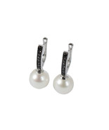 18Carat White Gold &amp; South Sea White Pearls Black Diamonds Pair Drop Ear... - $1,048.90